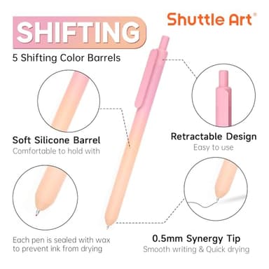 Shuttle Art Retractable Pastel Shifting Gel Ink Pens, 15 Pack Black Ink Pens, Cute Pens 0.5mm Fine Point Soft Aesthetic Barrel for Smooth Writing Journaling Taking Notes School Office Home - Image 2