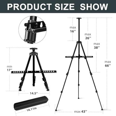 AROIC 4 Pack Art Painting Display Easel Stands,Portable Adjustable Aluminum Metal Tripod Artist Canvases Height from17 to 66 Inch Extra Sturdy forTable-Top/Floor Painting. Black with 4 Storage Bag - Image 3