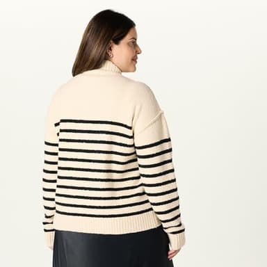 The Drop Women’s Carolina Drop Shoulder Mock Neck Pullover with Exposed Seams, Crème Brulee/Black, M - Image 6