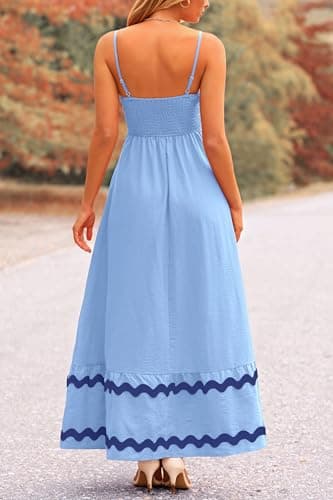 PRETTYGARDEN Women's 2025 Summer Flowy Maxi Dress Casual Sleeveless Spaghetti Strap Ruffle Beach Long Dresses (Light Blue,Medium) - Image 2