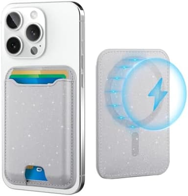 TopMade for Magsafe Wallet, Sparkle Magnetic Card Holder for iPhone 17, iPhone 16/15/14/13/12 Series, Leather Magnetic Phone Wallet with Powerful Magnet, RFID Blocking, Fit 4 Cards, Glitter Gray - Image 2