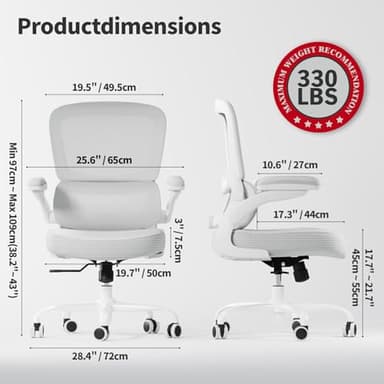 TRALT Ergonomic Office Chair - Desk Chair with Adjustable Lumbar Support Computer Chair - Mesh Comfy Chair with Flip-up Armrests - Gaming Chairs for Adults Home Office (Leather, White) - Image 2