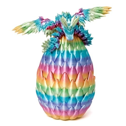 Flavery 3D Printed Dragon Egg, 9" Rainbow Flying Dragon in Colorful Eggs, Easter Basket Essentials,Fidget Toy for Birthday Gift, Flexible Desk Figure Decor, Easter Basket Stuffers (Rainbow) - Image 1