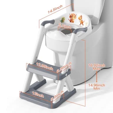 Potty Training Seat, SKYROKU 8868 Upgrade Toddler Toilet Seat for Kids Boys Girls, 2 in 1 Potty Training Toilet, Splash Guard Anti-Slip Pad Step Stool,New Sector-Shape Stabilized Base (Grey) - Image 4