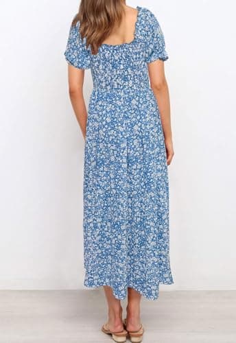 ZESICA Women's 2025 Summer Boho Floral Print Square Neck Ruffle Swing Beach Long Maxi Dress,Blue2,Large - Image 4