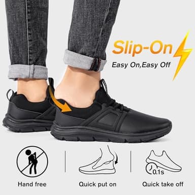 Taquco Non Slip Work Shoes for Mens Slip On Sneakers Waterproof Chef Kitchen Shoe Hands Free Comfortable Slip Resistant Restaurant Footwear Hombre Zapatos de Trabajo (Black,11) - Image 2