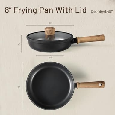 CAROTE Titanium Pan Non Stick Frying Pans, 8/9.5/11 Inch Nonstick Skillet Chef's Pan with lid, Compatible with All Stoves, 8'' - Image 2