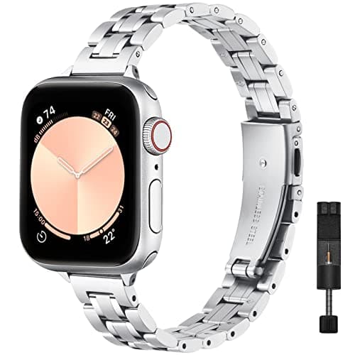 STIROLL Thin Replacement Band Compatible for Apple Watch 38mm 40mm 41mm 42mm(Series 11 10), Stainless Steel Metal Wristband Women Men for iWatch Ultra SE Series 9 8 7 6 5 4 3 2 1, Silver - Image 1
