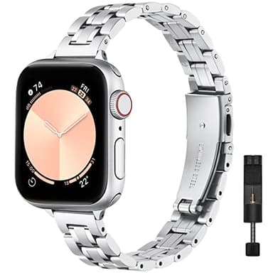 STIROLL Thin Replacement Band Compatible for Apple Watch 38mm 40mm 41mm 42mm(Series 11 10), Stainless Steel Metal Wristband Women Men for iWatch Ultra SE Series 9 8 7 6 5 4 3 2 1, Silver - Image 1