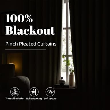 FAPLIGLISY Beige Blackout Pinch Pleat Curtains - Linen Textured Waffle Weave, Thermal Insulated Energy Saving, Easy to Hang Back Tab Track Drapes - 2 Pcs 40"Wx95"L Each Panel for Bedroom & Living Room - Image 4