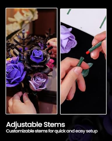 iATOM Purple Rose Bouquet Building Set, Compatible with Lego Flowers for Adults - Halloween Botanical Collection - Gothic Artificial Flowers Home Decor - IA11004 - Image 4