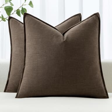 MIULEE Decorative Linen Euro Sham Pillow Covers 24x24 Dark Coffee Boho Farmhouse Neutral Couch Throw Pillows for Bed Pack of 2 Accent Modern Pillowcase Sofa Livingroom Home Decor - Image 1