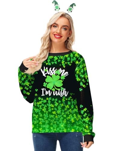 Deerose Womens St Patrick's Sweatshirt Shamrock Clover Print Sweatshirts Lucky Charm Irish Shirt M - Image 3