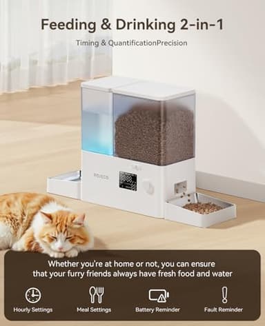 Rojeco 36Cups/8.5L Pet Automatic Cat Feeder and Gravity Water Dispenser,Stainless Steel Bowls 2-in-1 Set Large Capacity 5L Food Feeder and 3.5L Water Fountain for Cats,Pets,Small Dogs,Puppies,Kittens - Image 2