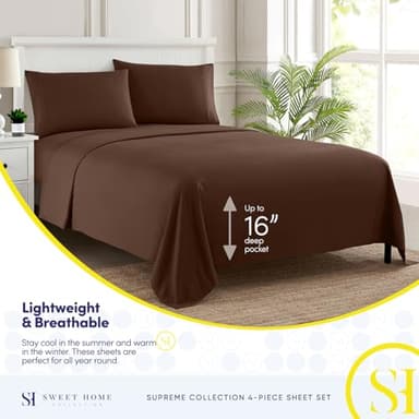 Queen Size Bed Sheets - Breathable Luxury Sheets with Full Elastic & Secure Corner Straps Built In - 1800 Supreme Collection Extra Soft Deep Pocket Bedding Set, Sheet Set, Queen, Brown - Image 3