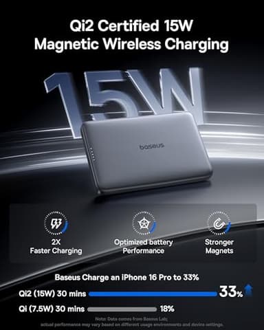 Baseus Picogo Magsafe Portable Charger, Qi2 Certified 0.5" Ultra Slim 15W Wireless Power Bank, 10000mAh 27W Fast Charging Magnetic Battery Pack with USB-C for iPhone 17/16/15/14/13/12 Series Only - Image 2