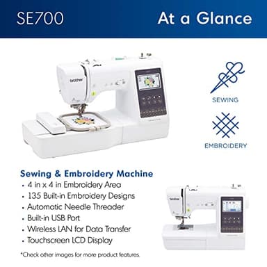 Brother SE700 Sewing and Embroidery Machine, Wireless LAN Connected, 135 Built-in Designs, 103 Built-in Stitches, Computerized, 4" x 4" Hoop Area, 3.7" Touchscreen Display, 8 Included Feet, White - Image 4