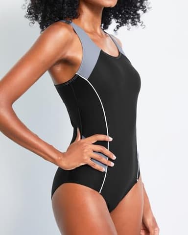 Tempt Me Women One Piece Swimsuits Athletic Racerback Swimwear Training Exercise Slimming Bathing Suit Black Gray M - Image 3
