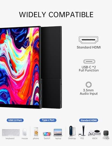15.6'' Portable Monitor Touchscreen, FHD IPS Touch Screen with Tempered Glass, Travel Monitor with Kickstand & Speaker, HDMI USB C External Monitors for Laptop Phone Computer Xbox Switch - Image 4