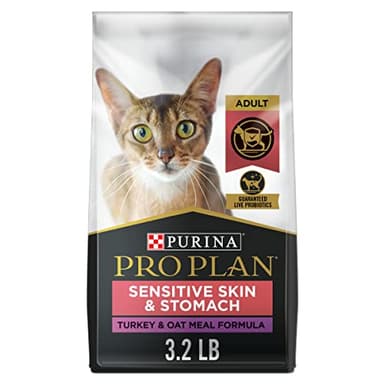Purina Pro Plan With Probiotics, Sensitive Skin & Stomach, Natural Dry Cat Food, Turkey & Oat Meal Formula - 3.2 lb. Bag - Image 1