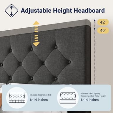 Allewie Upholstered Queen Size Platform Bed Frame with 4 Storage Drawers and Headboard, Diamond Stitched Button Tufted, Mattress Foundation with Wooden Slats Support, No Box Spring Needed, Dark Grey - Image 4