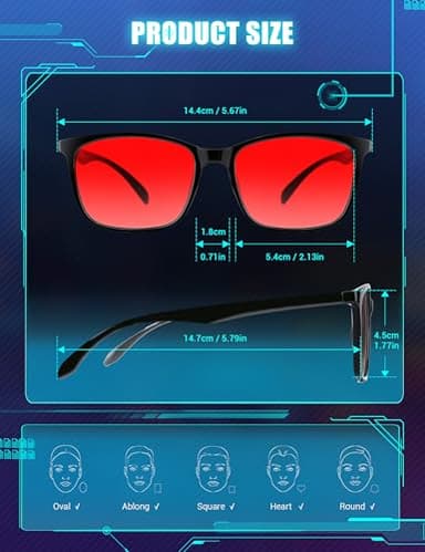 TIJN Sleep Glasses for 99.9% Blue Green Light Blocking Dual AR Coatings Red Lens for Computer Gaming Reduce Eyestrain, TR90, Black - Image 7