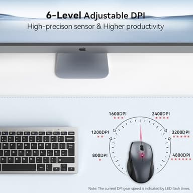 TECKNET Wireless Mouse, 2.4G USB Computer Mouse with 6-Level Adjustable 4800 DPI, Silent Quiet Click,30 Months Battery, Ergonomic Grips, 6 Buttons Portable for PC, Chromebook, Mac - Grey - Image 2