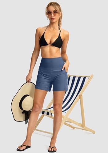 G GRADUAL Women's 5" High Waisted Swim Board Shorts with Phone Pockets UPF 50+ Quick Dry Beach Shorts for Women with Liner(Dusty Blue,M) - Image 2
