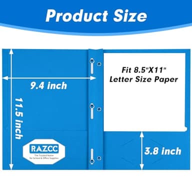 Two Pocket Folders, RAZCC 100 Pack Two Pocket with Prongs, 3 Prong Folders Fit Letter Size Paper, Pocket Paper File Folders for School Office Home Business, Assorted 5 Colors - Image 2