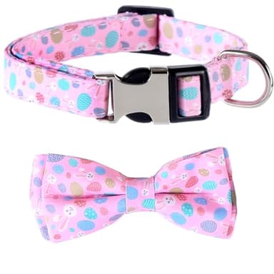 Easter Dog Collar with Bowtie Bunny Egg Holiday Adjustable Pet Collars with Metal Buckle for Dogs (Rabbit Eggs,Large) - Image 2