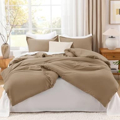 Litanika Comforters Taupe Super King Size, 3 Pieces Lightweight Solid Bedding Set & Collections, All Season Fluffy Bed Set (120x120In Comforter & 2 Pillowcases) - Image 3