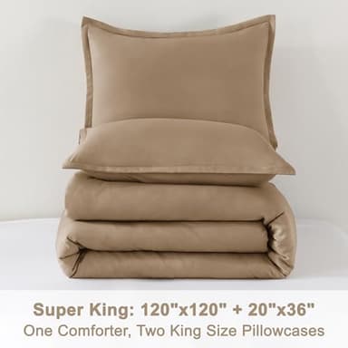 Litanika Comforters Taupe Super King Size, 3 Pieces Lightweight Solid Bedding Set & Collections, All Season Fluffy Bed Set (120x120In Comforter & 2 Pillowcases) - Image 9