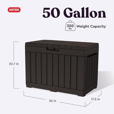 Keter Kentwood 50 Gallon Resin Deck Box-Organization and Storage for Patio Cushions, Throw Pillows and Garden Tools, Brown - Image 2