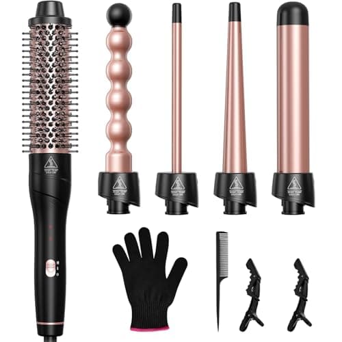 Lopeie 5 in 1 Wand Curling Iron Set, Hair Styling Tools with Thermal Brush and 4 Interchangeable Ceramic Barrels from 1/2 to 1 1/2 inch, Fast Heating, Dual Voltage Hair Curler, Gifts for Women - Image 1