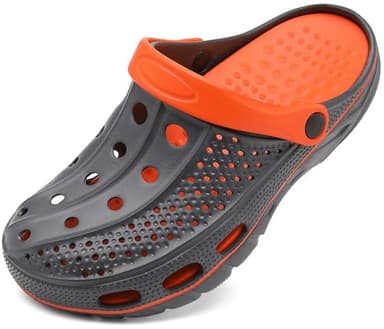 ChayChax Men's and Women's Arch Support Clogs Garden Shoes Slip-on Outdoor Beach Slippers with Removable Cushion Footbed, Grey Orange, 12-13 Women/10.5-11.5 Men - Image 1
