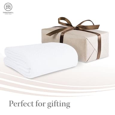 Threadmill Luxury Cotton Blanket for King Size Bed | All-Seasons Breathable Oeko TEX 100% Cotton King Size Blanket | Cozy Soft Thermal fits California King Size Bed 106 x92 inches | White - Image 6