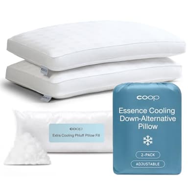 Coop Home Goods Essence Cooling Down Alternative Pillows Set of 2, Queen Size Adjustable Cooling Pillow for Hot Sleepers, Cool-Touch Luxury Hotel Pillows for Stomach, Back, or Side Sleepers 27x17 - Image 1