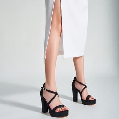 Trary Women's Black Strappy Platform Chunky High Heels Sandals Fashion Comfortable Open Toe Heels for Women Dress Wedding Party Shoes - Image 6