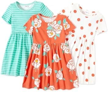 PATPAT Toddler Girl Floral Skater Multipack Dresses 3-Pack Polka Dots Short Sleeve Priness A-line Dress - Image 3
