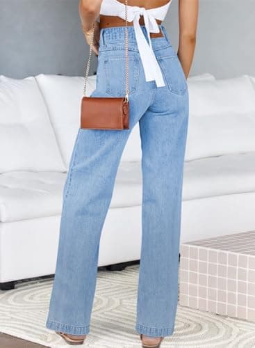 Sidefeel Women's Wide Leg Jeans High Waisted Straight Leg Jeans Stretchy Trendy Loose Denim Pants Iceland Blue Size 4 - Image 2