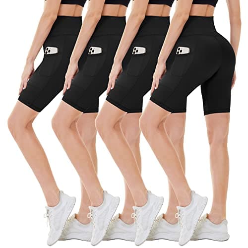 CAMPSNAIL 4 Pack Biker Shorts Women with Pockets – 5"/8" High Waist Tummy Control Workout Gym Yoga Running Compression Shorts - Image 1