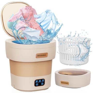 Portable Washing Machine, 12L Mini Washer&Foldable Washer with Spin Dryer Basket, 3 Cleaning Modes for Small Clothes,Travel Laundry for Apartments, Dorms RVs & Camping (Khaki) - Image 1