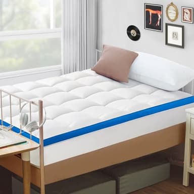 Twin Mattress Topper, CYMULA Cooling Mattress Pad Cover PillowTop for Dorm College Bed Hospital Back Pain, Extra Thick Mattress Protector Firm Soft Floor Fill with 8-21 Inch Deep Pocket, 39"x75"White - Image 1