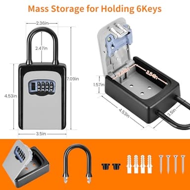 Portable Key Lock Box, Upgrade Clearly Visible Numbers, Lock Box Wall Mounted for House Key, 5 Key Capacity, Weatherproof Resettable Code (1 Pack, Gray) - Image 8