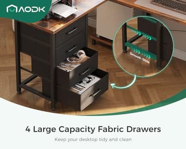 AODK L Shaped Desk with 4 Tier Drawers, 53" Reversible Gaming Desk with Power Outlets, L Shaped Computer Desk with USB Charging Port and Host Stand, Home Office Corner Desk, Easy to Assemble, Vintage - Image 4