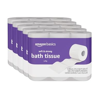 Amazon Basics Soft and Strong 2-Ply Toilet Paper, 30 Ultra Rolls = 120 Regular Rolls, Unscented, 340 Sheet (30 Rolls) - Image 1