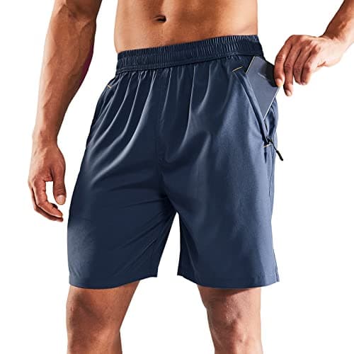 MIER Men's Athletic Shorts Dry Fit Workout 7" Lightweight Sports Gym Running Shorts Basketball Training with Zipper Pockets, Deep Blue, XX-Large - Image 1