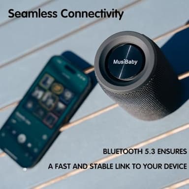 Bluetooth Speaker, MusiBaby Wireless Portable Speaker - Waterproof, Outdoor, Bluetooth 5.0, Dual Pairing, Loud Stereo, Deep Bass, 24H Playtime - Gift Ideas for Home, Party, Travel (BLK) - Image 7