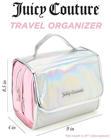 Juicy Couture Iridescent Makeup Bag Cosmetics Organizer Travel Essentials Hanging Hook Iridescent Silver Trim - Image 2