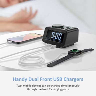uscce Digital Dual Alarm Clock Radio - 0-100% Dimmer with Weekday/Weekend Mode, 6 Sounds Adjustable Volume, FM Radio w/Sleep Timer, Snooze, 2 USB Charging Ports, Thermometer, Battery Backup - Image 7